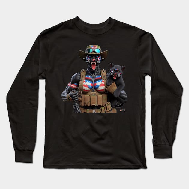 Woman Warrior Panther with Cub by focusln Long Sleeve T-Shirt by Darn Doggie Club by focusln